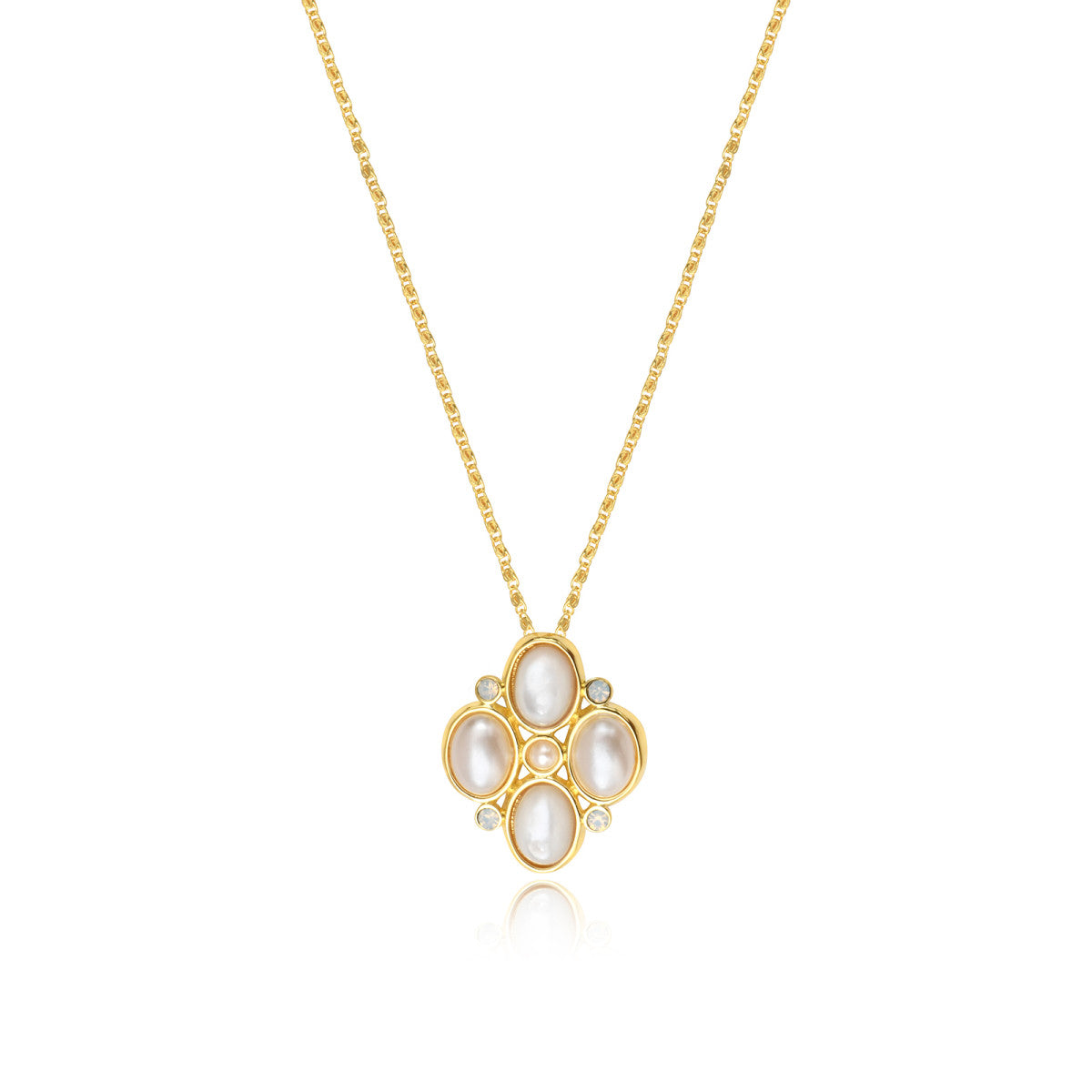 Collier Océane doré à chaîne fine, nacre et strass - blanc Blanc