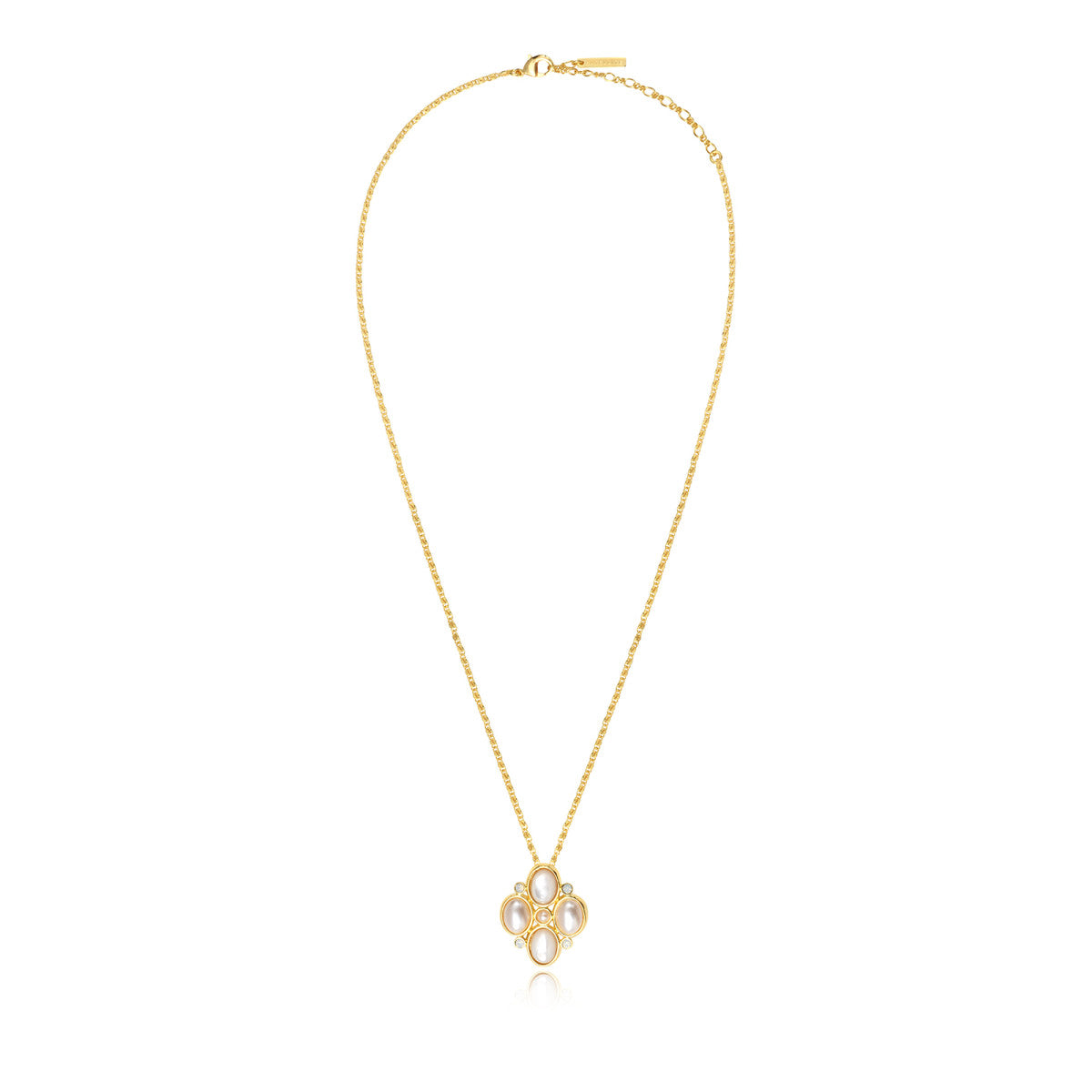 Collier Océane doré à chaîne fine, nacre et strass - blanc Blanc