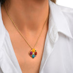 Collier Océane doré à chaîne fine, cabochons et strass colorés - multi Multi