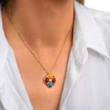 Collier Océane doré à chaîne fine, cabochons et strass colorés - multi Multi