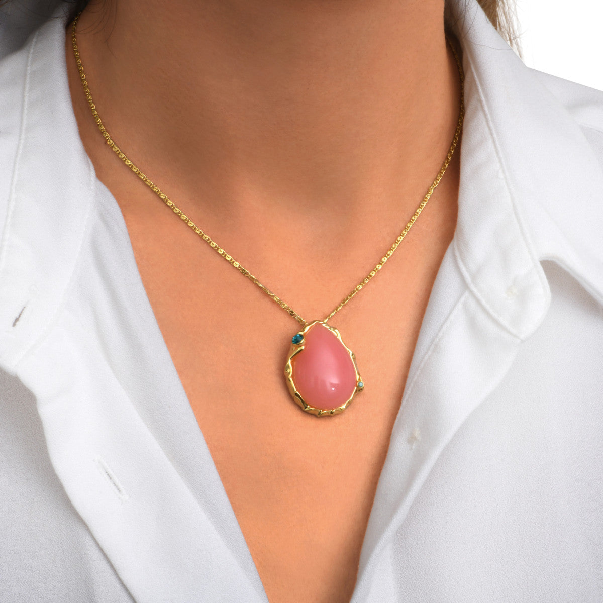 Collier Océane à chaîne fine, pendentif rose pâle serti de métal doré - multi Multi