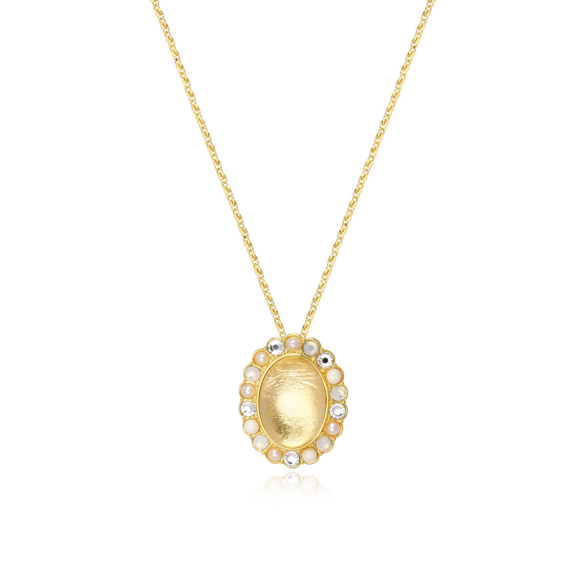 Collier Océane chaine dorée, pendentif ovale et strass blancs - blanc Blanc