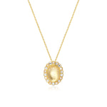 Collier Océane chaine dorée, pendentif ovale et strass blancs - blanc Blanc