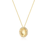 Collier Océane chaine dorée, pendentif ovale et strass blancs - blanc Blanc
