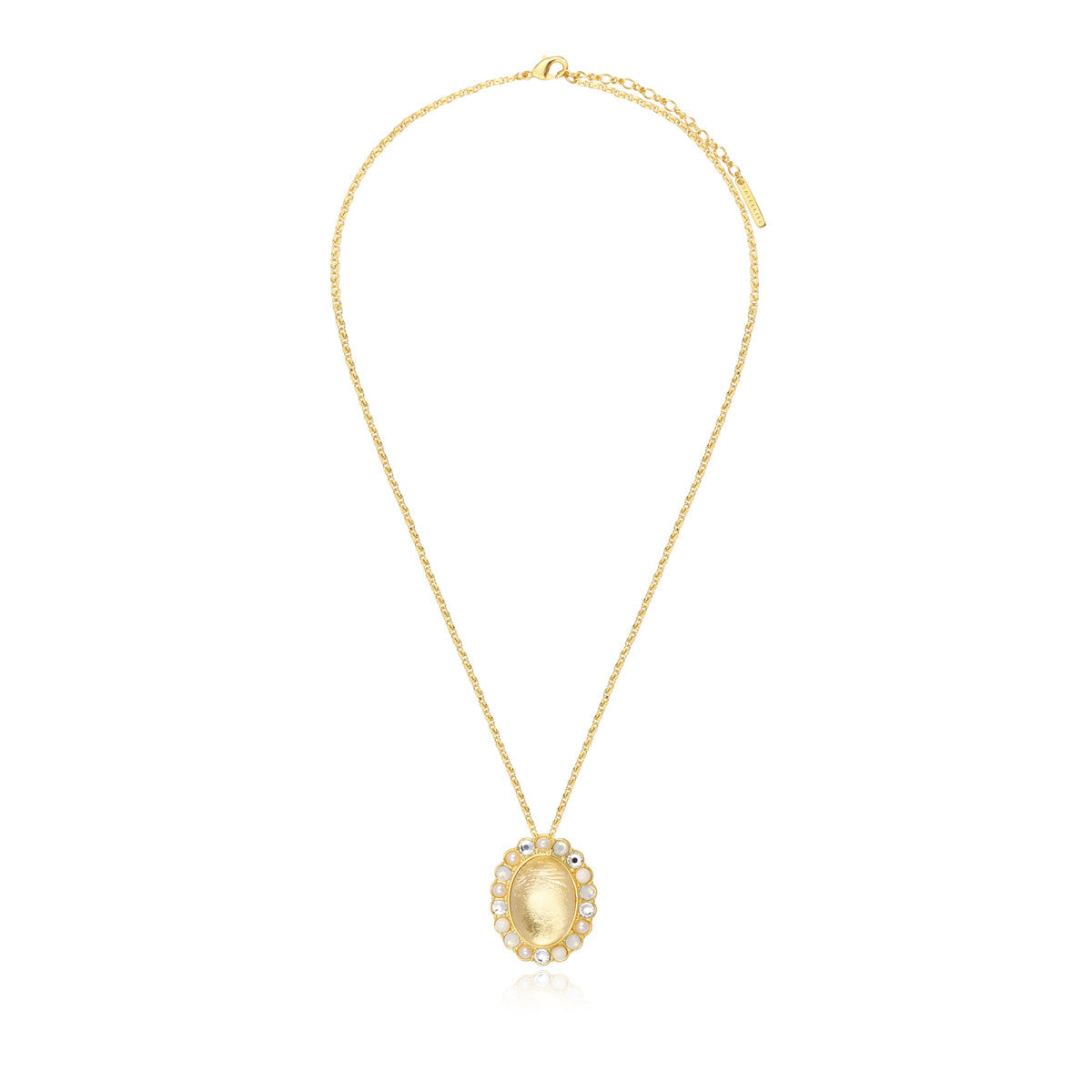 Collier Océane chaine dorée, pendentif ovale et strass blancs - blanc Blanc