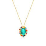 Collier Océane doré à chaîne dorée, pendentif ovale turquoise et strass colorés - multi Multi