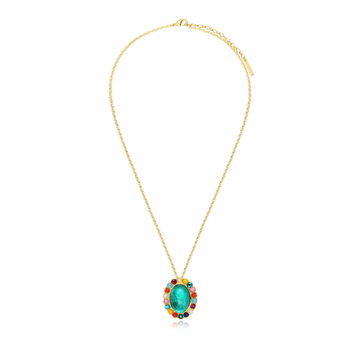 Collier Océane doré à chaîne dorée, pendentif ovale turquoise et strass colorés - multi Multi