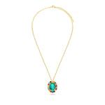 Collier Océane doré à chaîne dorée, pendentif ovale turquoise et strass colorés - multi Multi