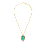 Collier Océane doré à chaîne dorée, pendentif ovale turquoise et strass colorés - multi Multi