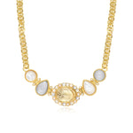 Collier Océane à maillons ronds en métal doré, motif ovale et dégradé nacré - blanc Blanc