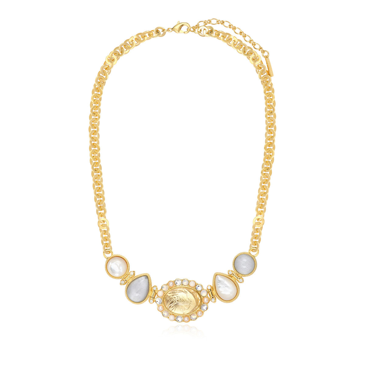 Collier Océane à maillons ronds en métal doré, motif ovale et dégradé nacré - blanc Blanc