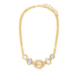 Collier Océane à maillons ronds en métal doré, motif ovale et dégradé nacré - blanc Blanc