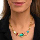 Collier Océane à maillons ronds en métal doré, motif ovale et dégradé coloré - multi Multi