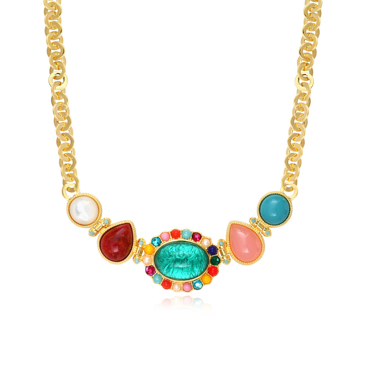 Collier Océane à maillons ronds en métal doré, motif ovale et dégradé coloré - multi Multi