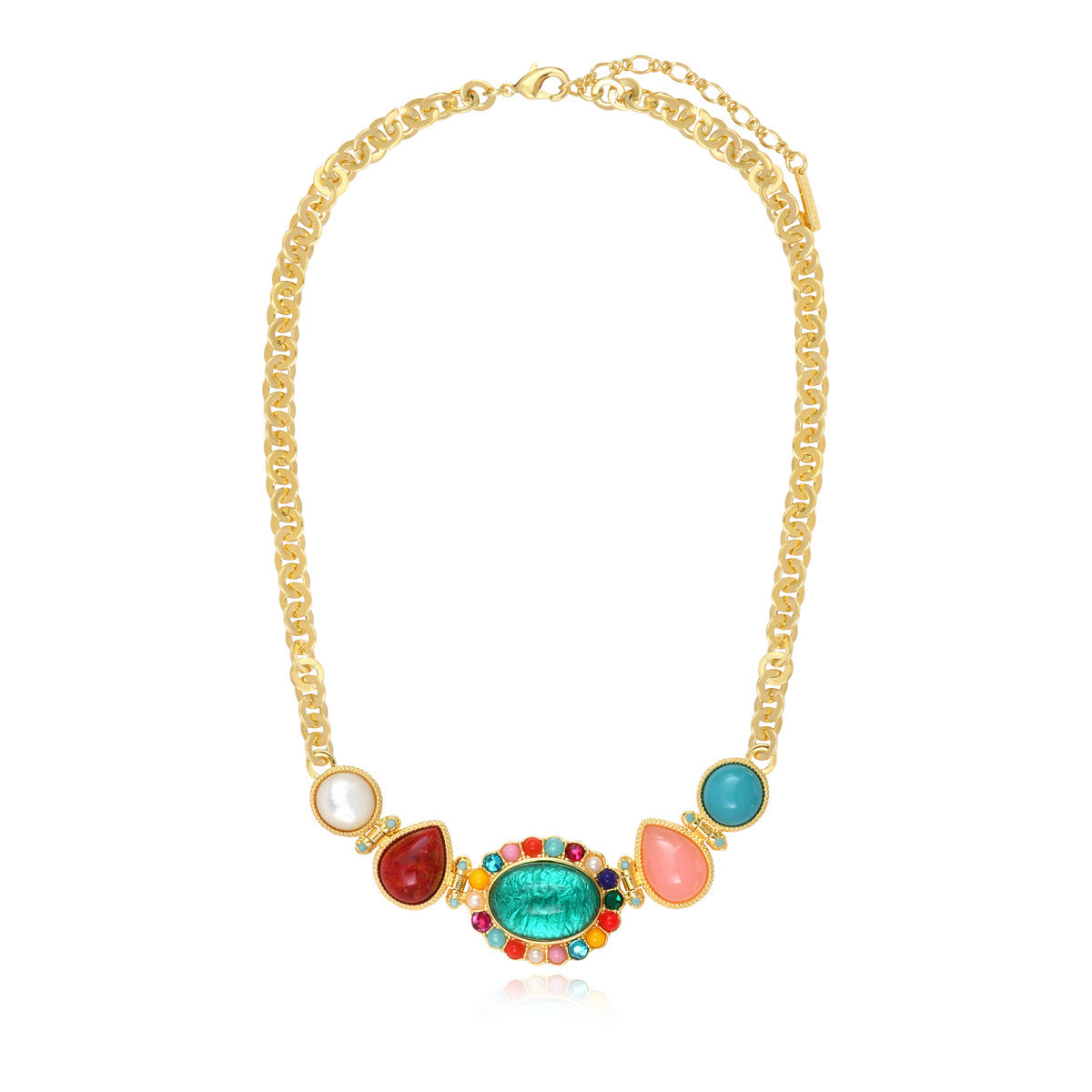 Collier Océane à maillons ronds en métal doré, motif ovale et dégradé coloré - multi Multi