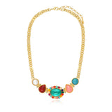 Collier Océane à maillons ronds en métal doré, motif ovale et dégradé coloré - multi Multi