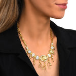 Collier Océane à maillons ronds dorés, cabochons dégradés et pendentifs corail dorés - blanc Blanc