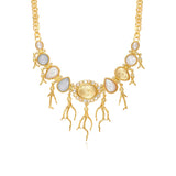 Collier Océane à maillons ronds dorés, cabochons dégradés et pendentifs corail dorés - blanc Blanc