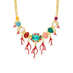 Collier Océane à maillons ronds dorés, cabochons colorés et pendentifs corail - multi Multi