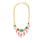 Collier Océane à maillons ronds dorés, cabochons colorés et pendentifs corail - multi Multi