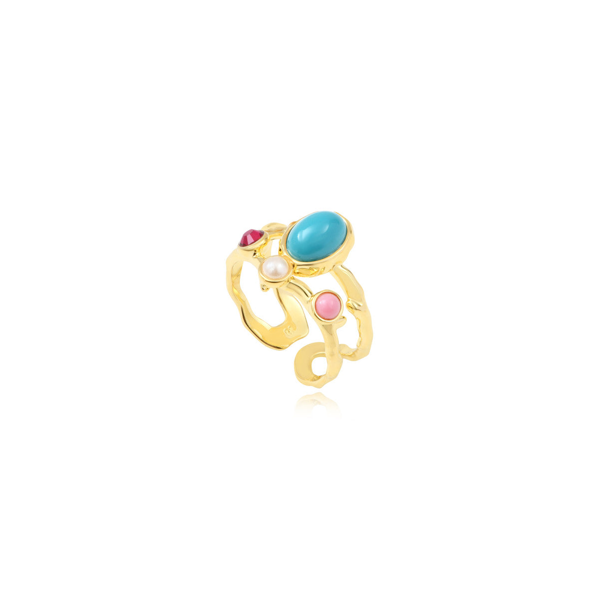 Bague Océane dorée ajustable taille M, cabochon et strass colorés - multi Multi