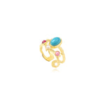 Bague Océane dorée ajustable taille M, cabochon et strass colorés - multi Multi