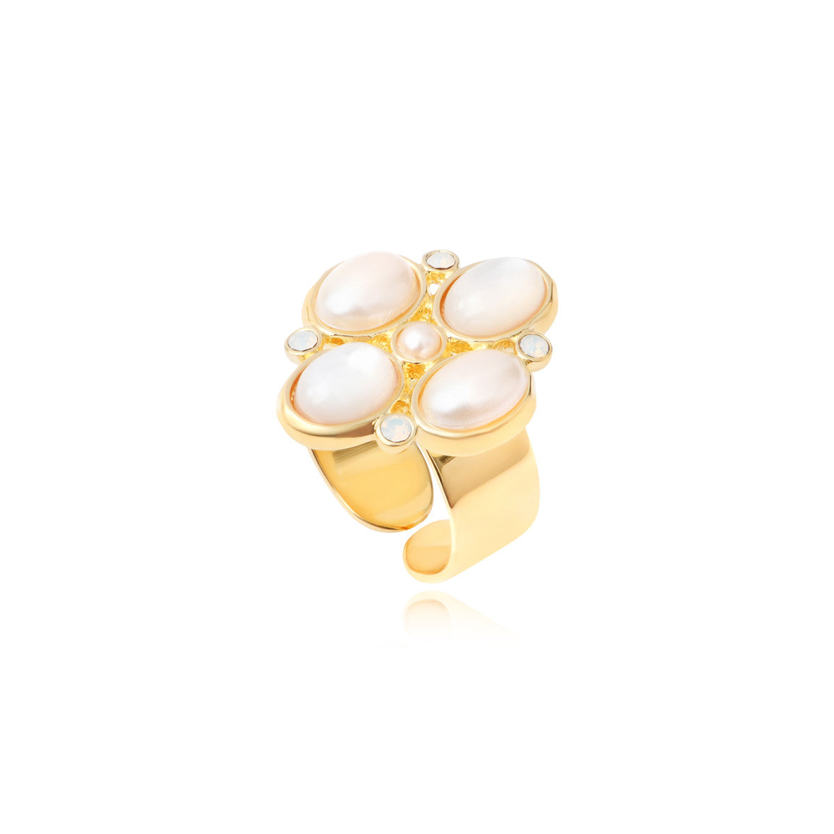 Bague Océane en métal doré taille M, bague large à cabochons blancs et strass - blanc Blanc