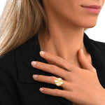 Bague Océane en métal doré taille M, bague large à cabochons blancs et strass - blanc Blanc