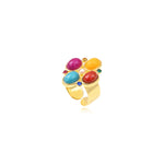 Bague Océane en métal doré taille M, bague large à cabochons et strass colorés - multi Multi