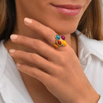 Bague Océane en métal doré taille M, bague large à cabochons et strass colorés - multi Multi