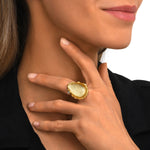 Bague Océane dorée ajustable taille M, motif central transparent à reflets dorés - blanc Blanc
