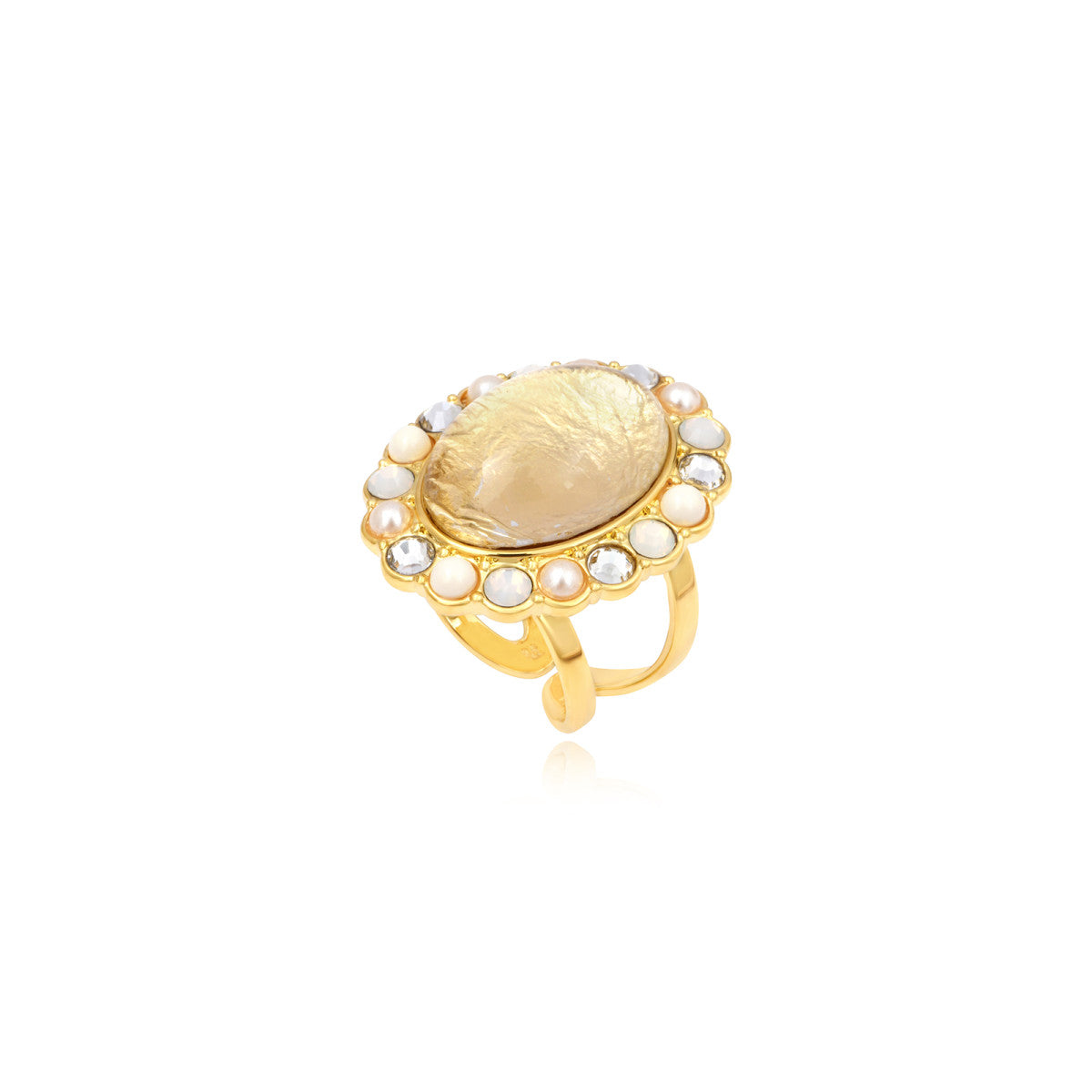 Bague Océane dorée ajustable taille M, motif central ovale et strass - blanc Blanc