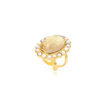Bague Océane dorée ajustable taille M, motif central ovale et strass - blanc Blanc