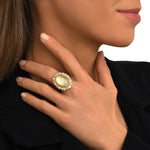 Bague Océane dorée ajustable taille M, motif central ovale et strass - blanc Blanc