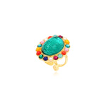 Bague Océane dorée ajustable taille M, motif central ovale turquoise et strass colorés - multi Multi