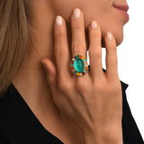 Bague Océane dorée ajustable taille M, motif central ovale turquoise et strass colorés - multi Multi