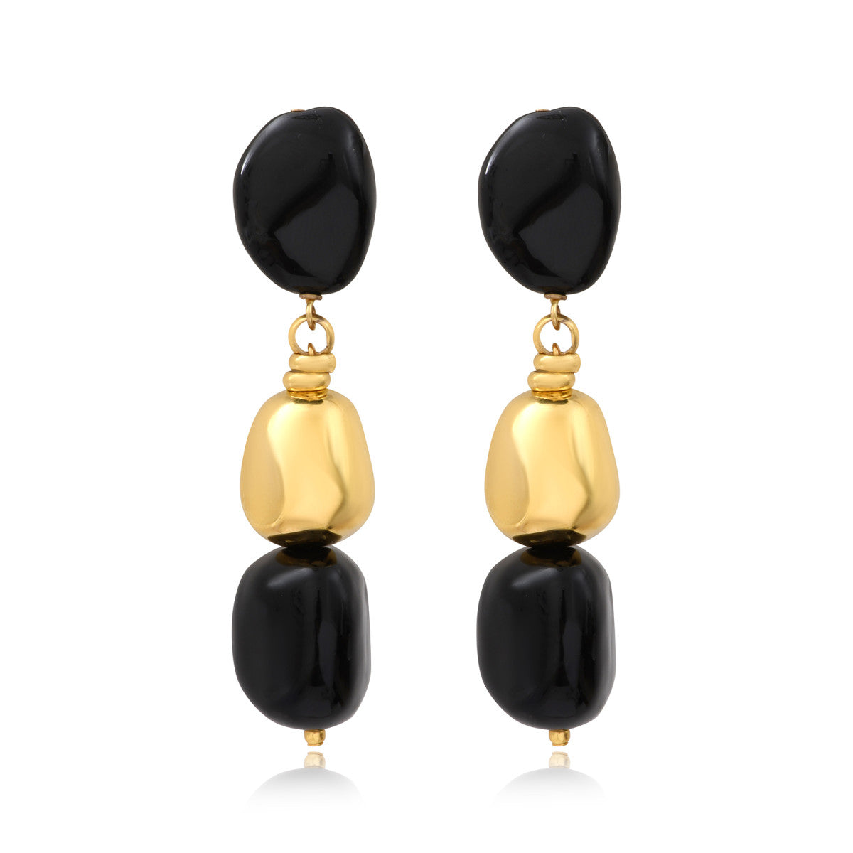 Boucles d'oreilles clip Loulou longues en résine métallisée émaillée - noir Noir or