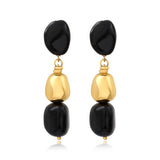 Boucles d'oreilles clip Loulou longues en résine métallisée émaillée - noir Noir or