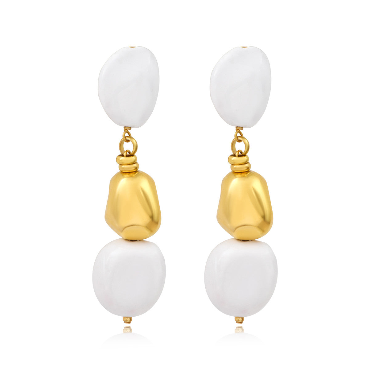 Boucles d'oreilles clip Loulou longues en résine métallisée émaillée - blanc Or blanc