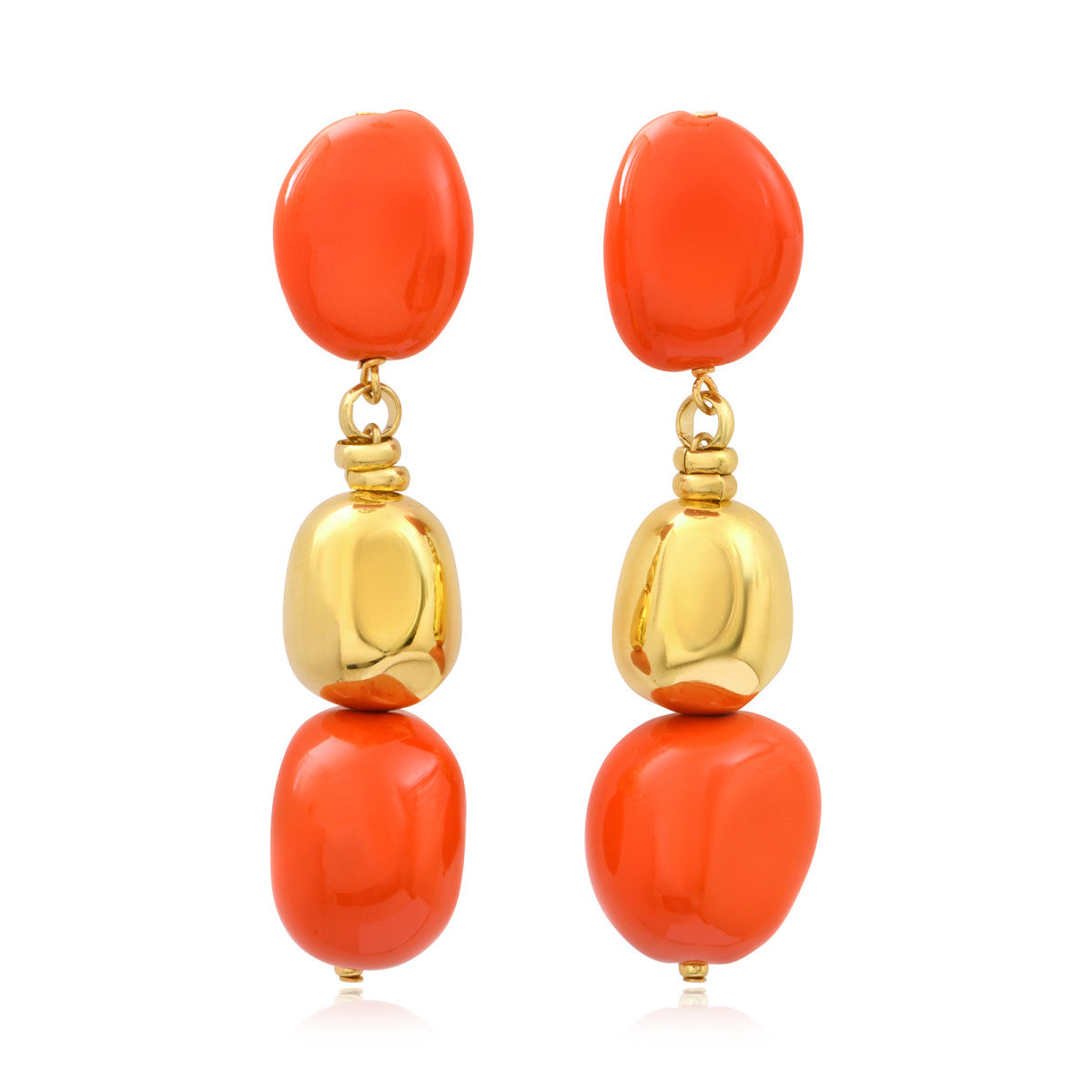 Boucles d'oreilles clip Loulou longues en résine métallisée émaillée - orange Orange or