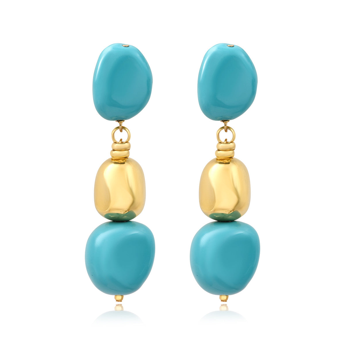 Boucles d'oreilles clip Loulou longues en résine métallisée émaillée - turquoise Turquoise or