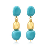 Boucles d'oreilles clip Loulou longues en résine métallisée émaillée - turquoise Turquoise or