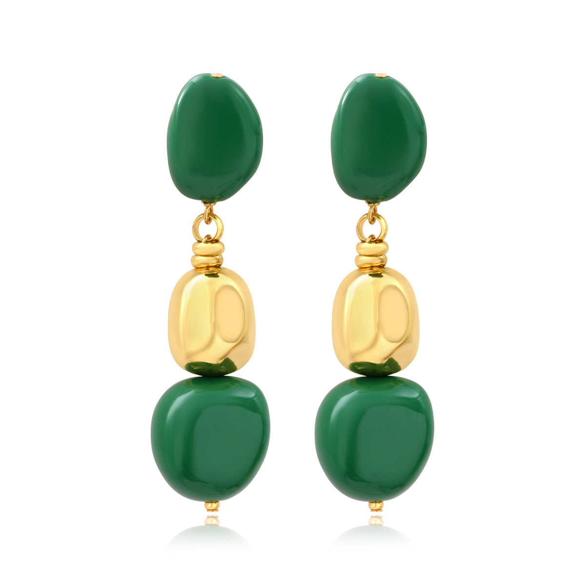 Boucles d'oreilles clip Loulou longues en résine métallisée émaillée - vert Vert or