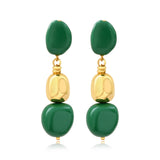 Boucles d'oreilles clip Loulou longues en résine métallisée émaillée - vert Vert or