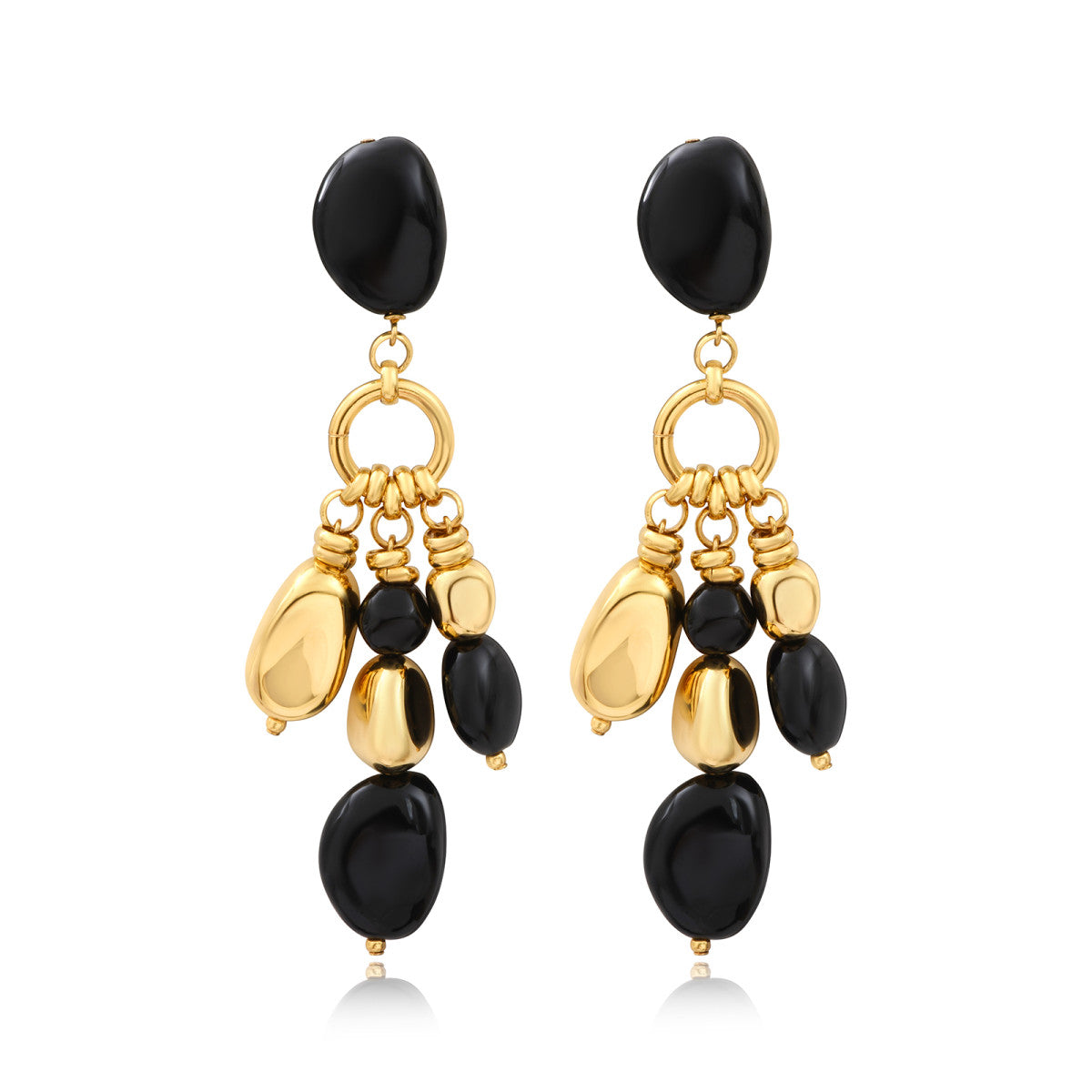 Boucles d'oreilles clip Loulou en résine métallisée noire et dorée, composition multiple - noir Noir or