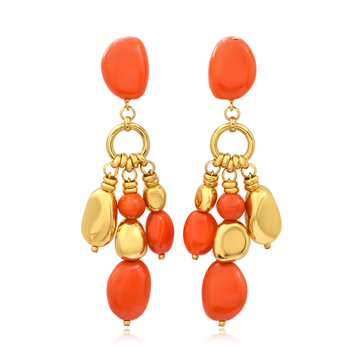 Boucles d'oreilles clip Loulou en résine métallisée orangée et dorée, composition multiple - orange Orange or