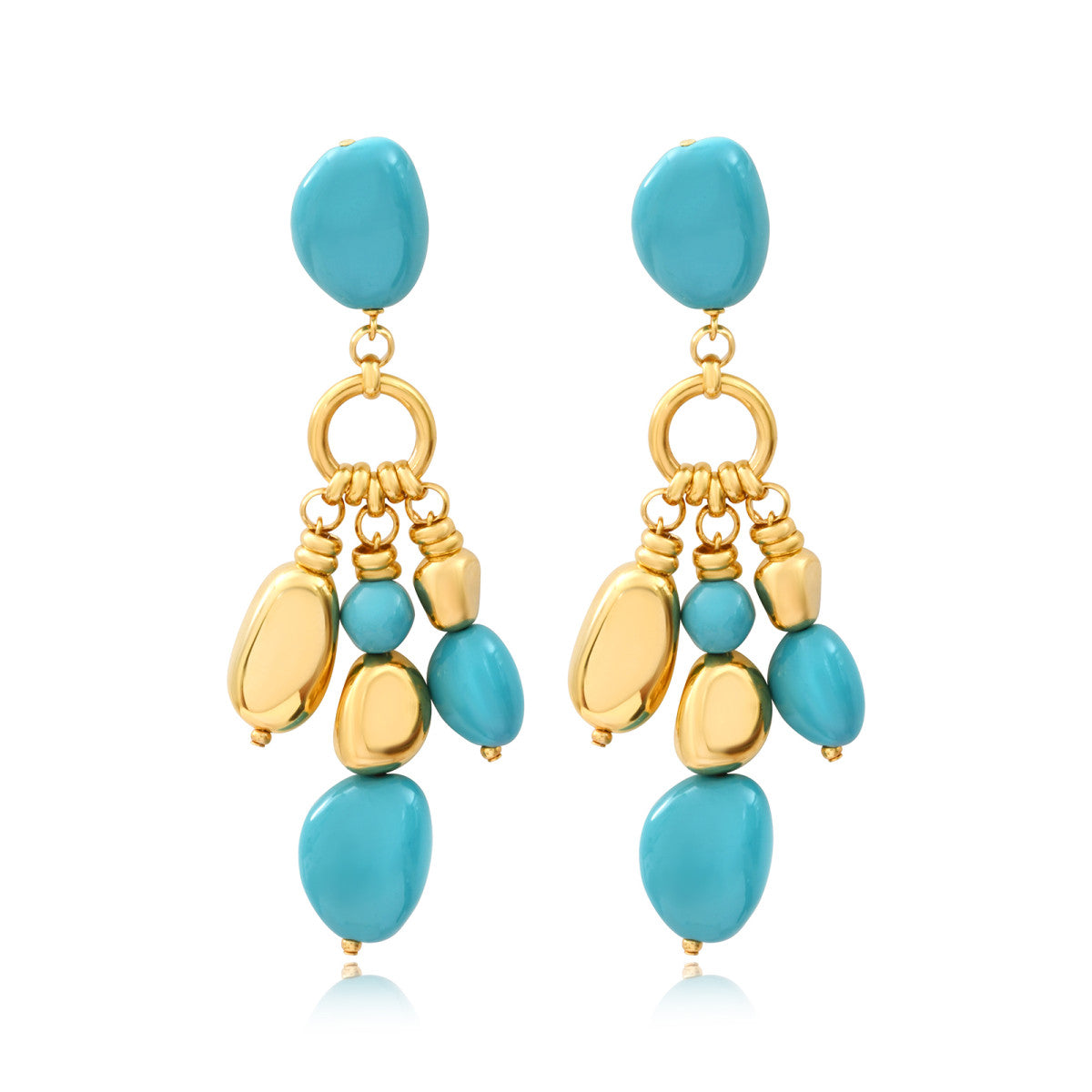 Boucles d'oreilles clip Loulou en résine métallisée turquoise et dorée, composition multiple - turquoise Turquoise or