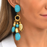 Boucles d'oreilles clip Loulou en résine métallisée turquoise et dorée, composition multiple - turquoise Turquoise or