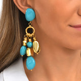 Boucles d'oreilles clip Loulou en résine métallisée turquoise et dorée, composition multiple - turquoise Turquoise or