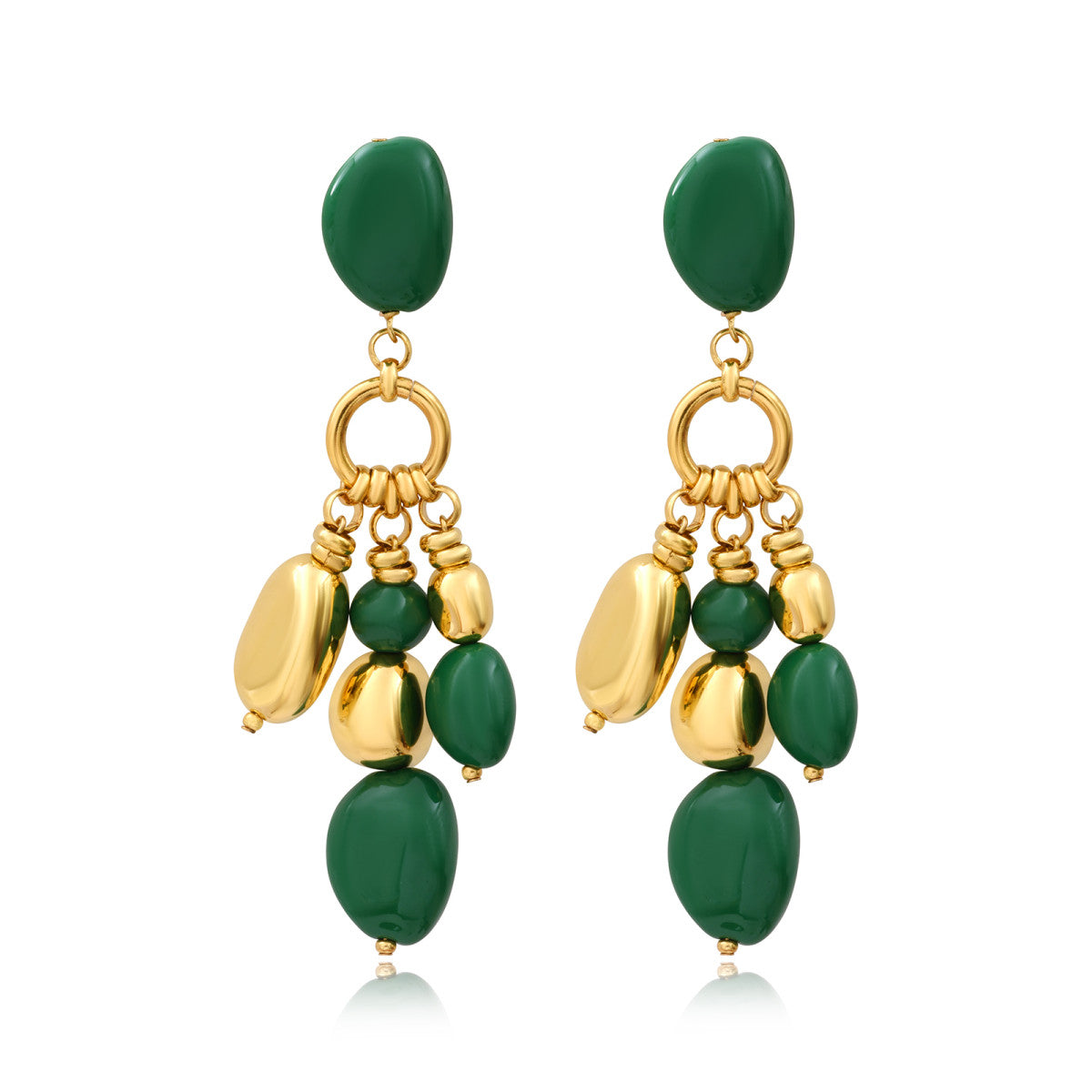 Boucles d'oreilles clip Loulou en résine métallisée verte et dorée, composition multiple - vert Vert or